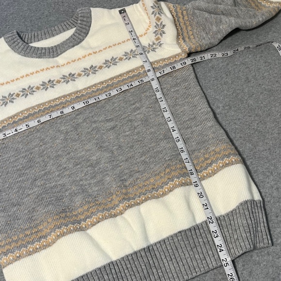 Fair Isle Ivory Gray Sweater Womens Large Academia Preppy Winter - Picture 5 of 10